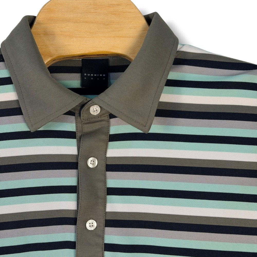 Dunning Performance Golf Polo Shirt Men 2XL Striped Grey Blue Black Calabash Cup